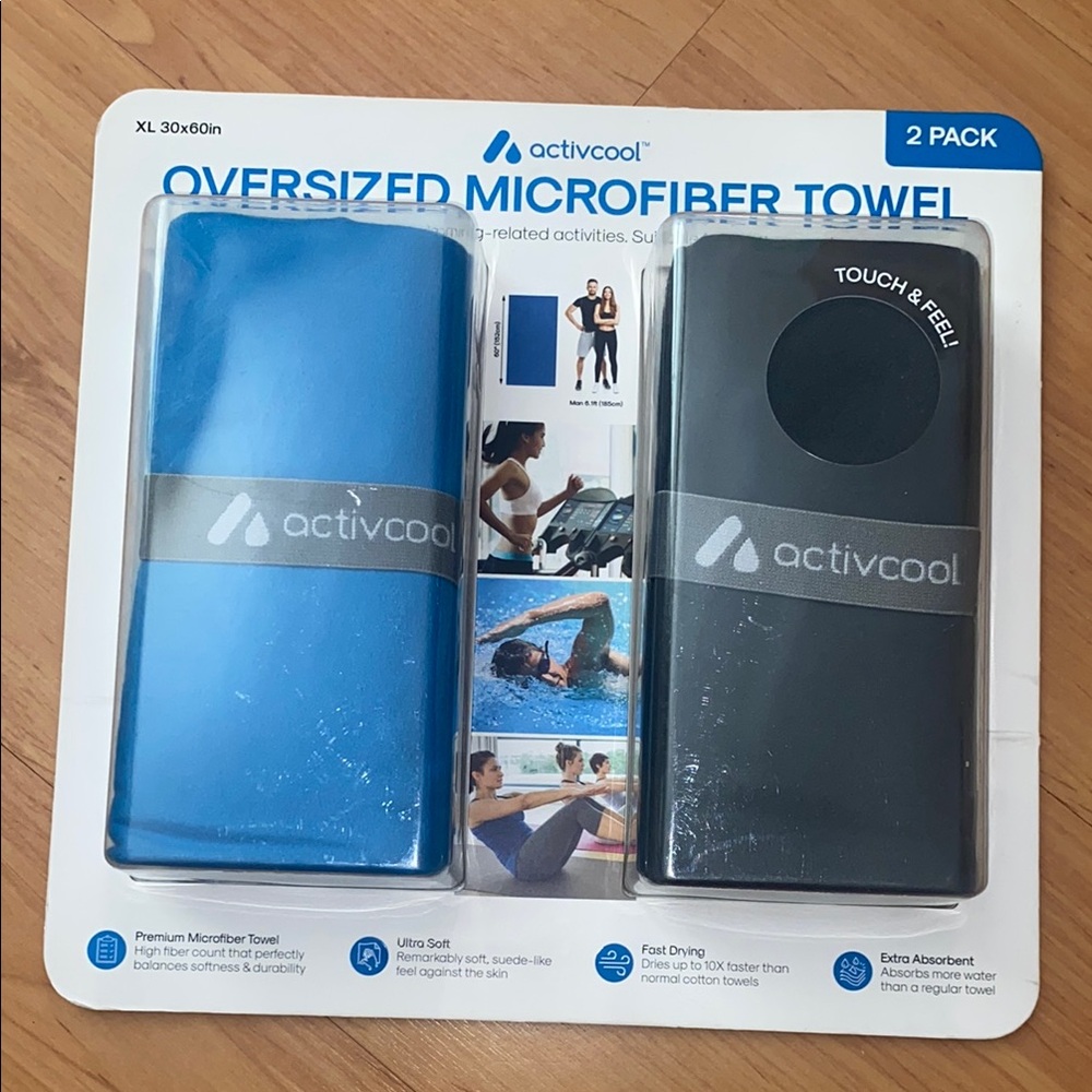 Activcool Oversized XL Microfiber Towel - 30"x60" (2 pk.) NEW.